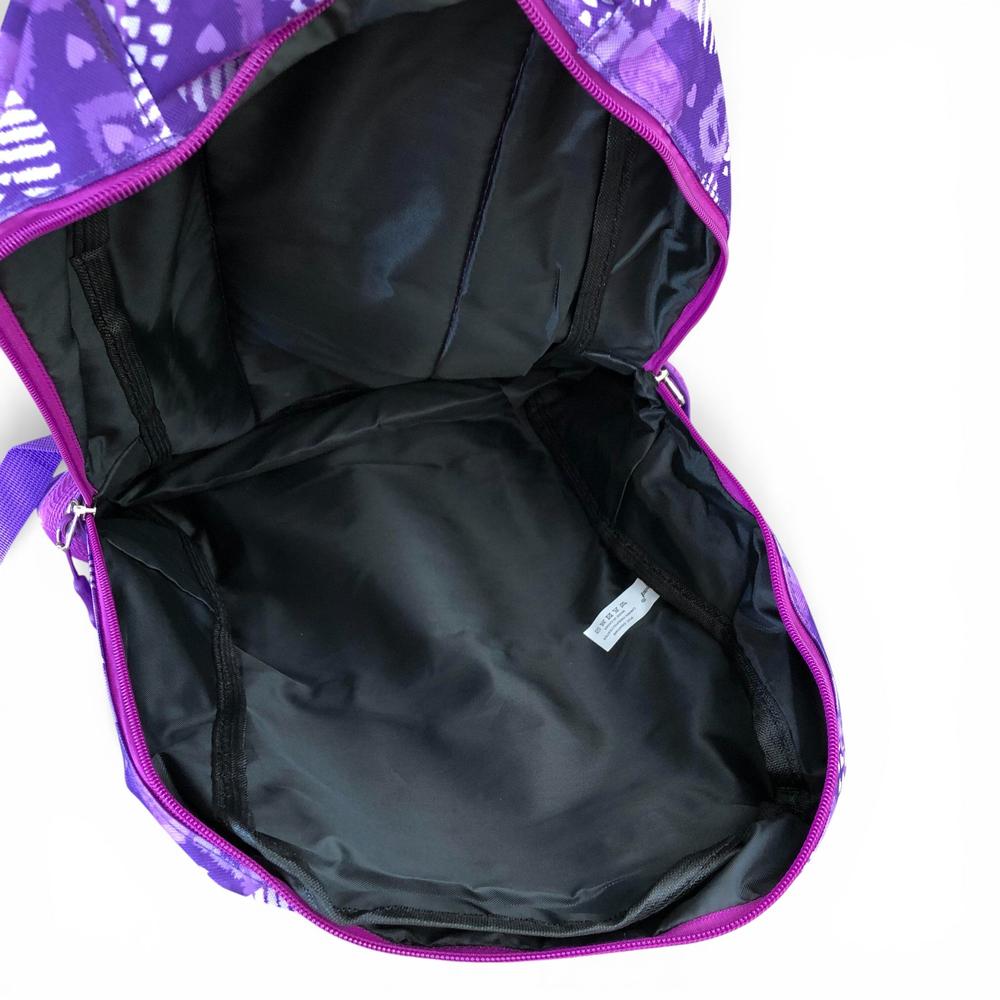 Cotton Road Backpack: PURPLE Canvas Backpack with HEARTS and matching PENCIL CASE OPEN