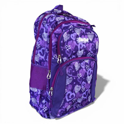 Cotton Road Backpack: PURPLE Canvas Backpack with HEARTS and matching PENCIL CASE SIDED