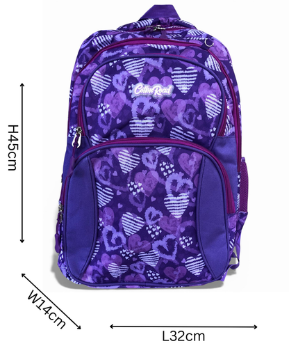 Cotton Road Backpack: PURPLE Canvas Backpack with HEARTS and matching PENCIL CASE SIZED