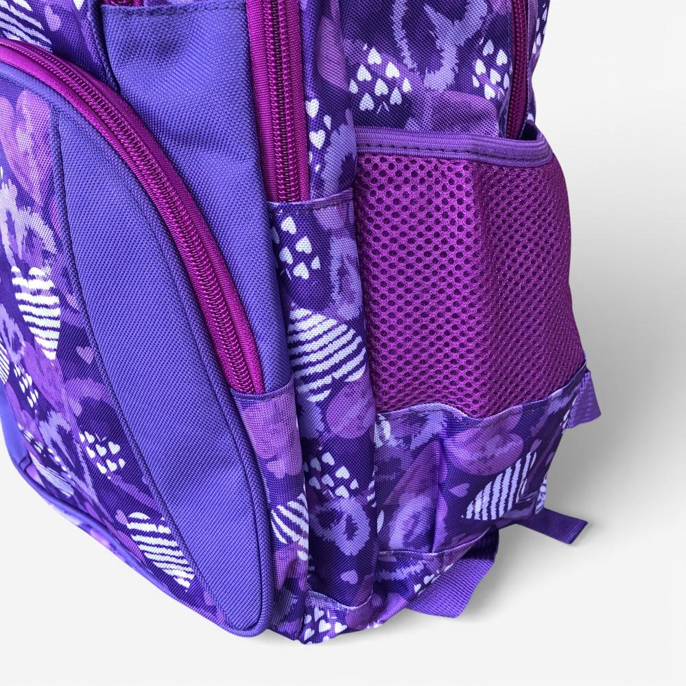 Cotton Road Backpack: PURPLE Canvas Backpack with HEARTS and matching PENCIL CASE ZOOMED VIEW