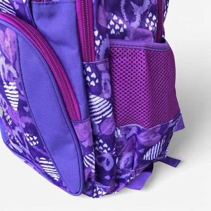 Cotton Road Backpack: PURPLE Canvas Backpack with HEARTS and matching PENCIL CASE ZOOMED VIEW