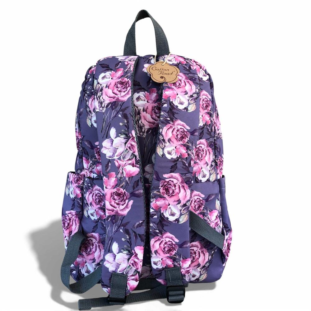Cotton Road Backpack: PURPLE FLORAL Canvas Backpack
