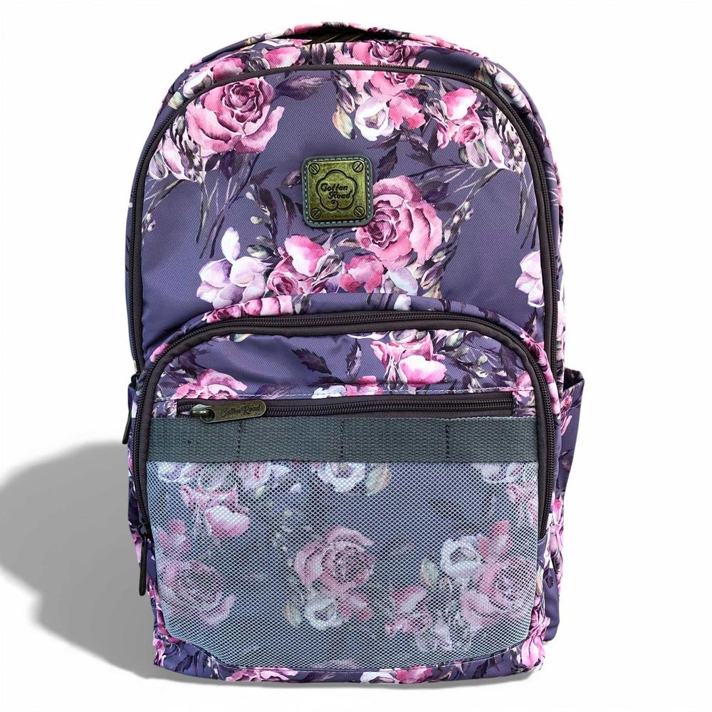 Cotton Road Backpack: PURPLE FLORAL Canvas Backpack