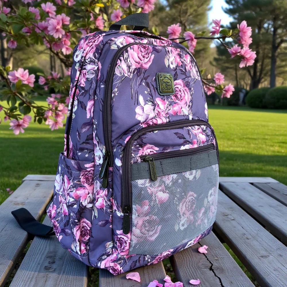 Cotton Road Backpack: PURPLE FLORAL Canvas Backpack