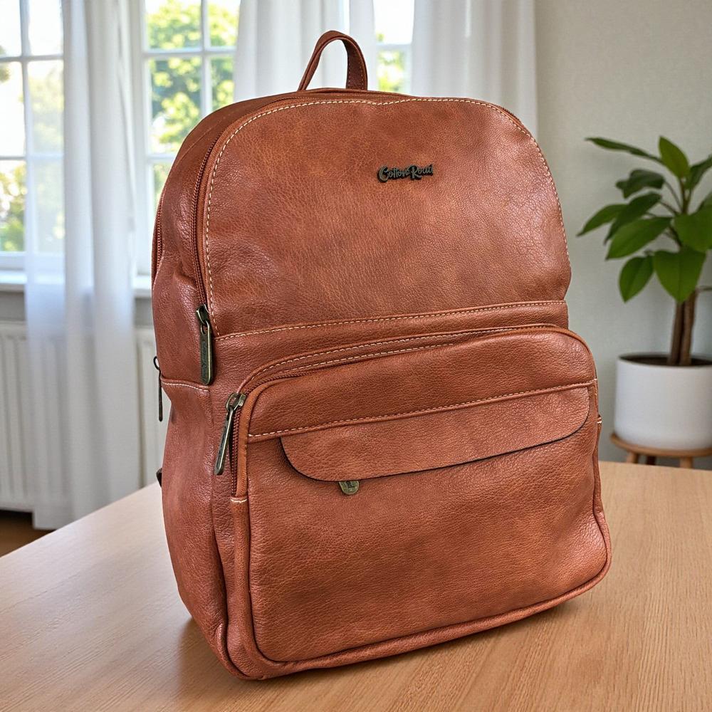 Cotton Road Backpack: TAN BROWN PU Leather Backpack