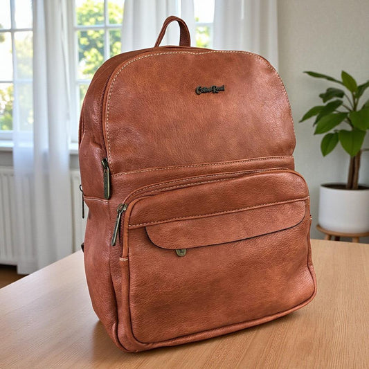 Cotton Road Backpack: TAN BROWN PU Leather Backpack