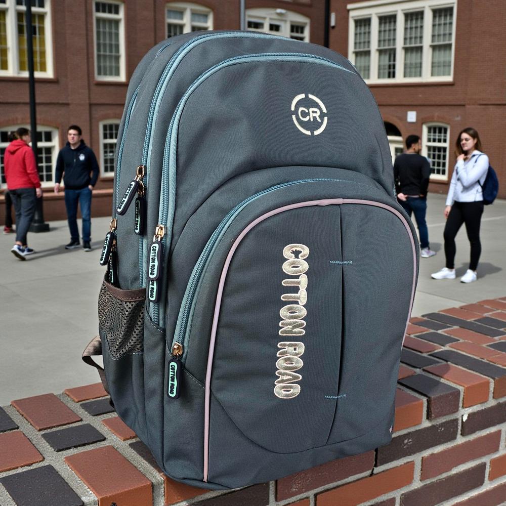 Cotton Road Backpack: TEAL BRANDED Canvas Backpack FRONT VIEW