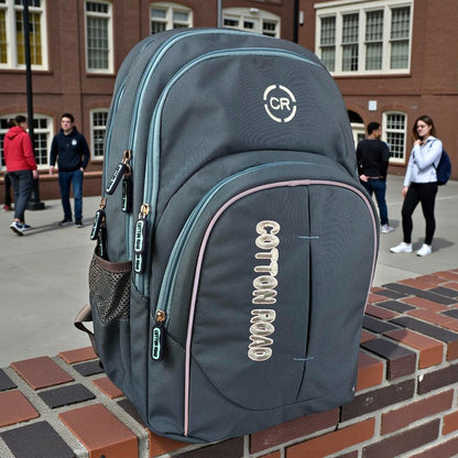 Cotton Road Backpack: TEAL BRANDED Canvas Backpack FRONT VIEW