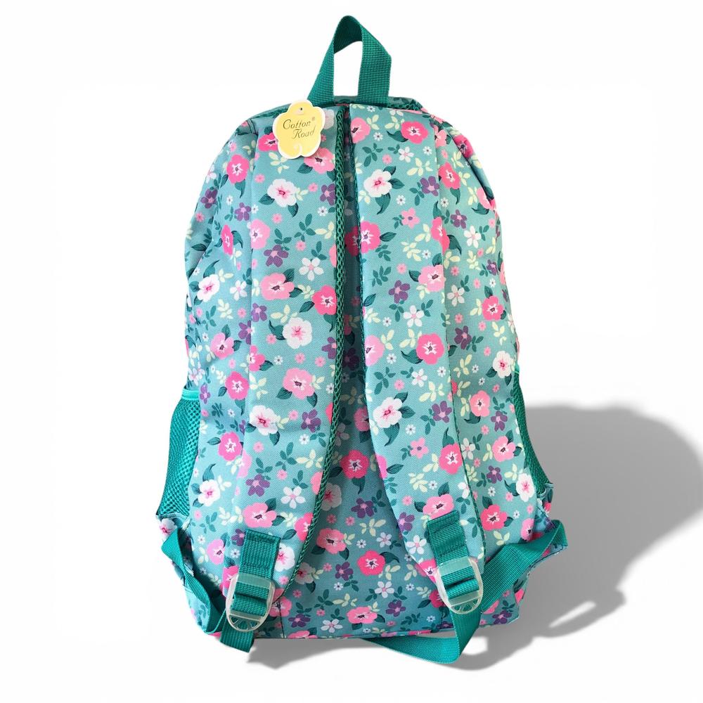 Cotton Road Backpack: TURQUOISE FLORAL Canvas Backpack and matching PENCIL CASE