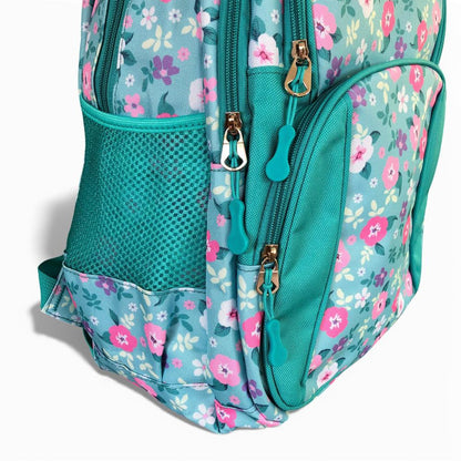 Cotton Road Backpack: TURQUOISE FLORAL Canvas Backpack and matching PENCIL CASE CORNER