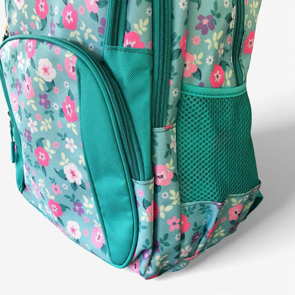 Cotton Road Backpack: TURQUOISE FLORAL Canvas Backpack and matching PENCIL CASE ZOOMED
