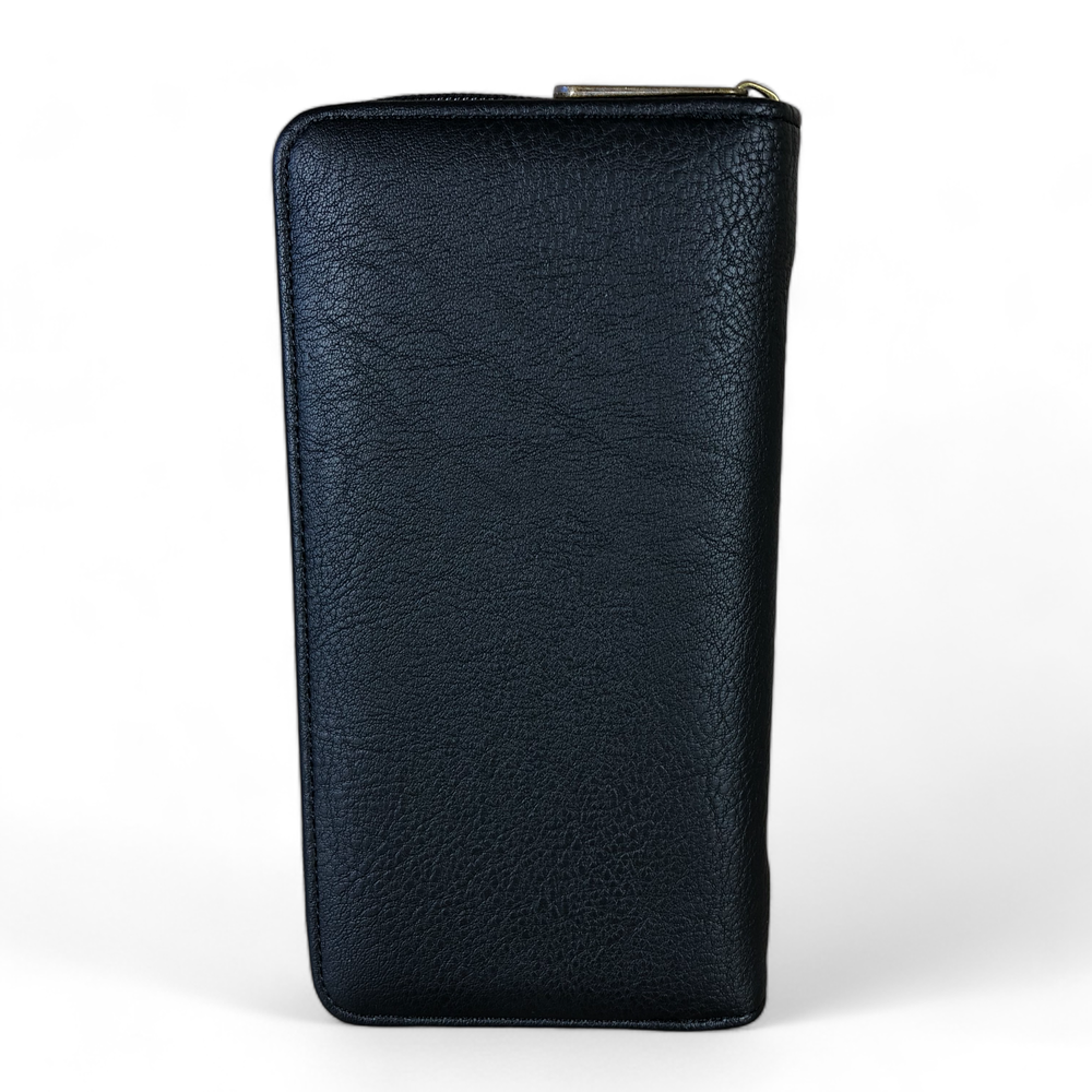 Cotton Road Card Holder large black PU leather with 27 card slots and zip compartment