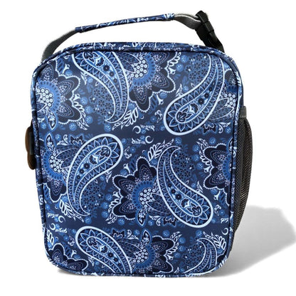 Cotton Road Cooler: BLUE PAISLEY PVC Lunch Box Cooler Bag back view