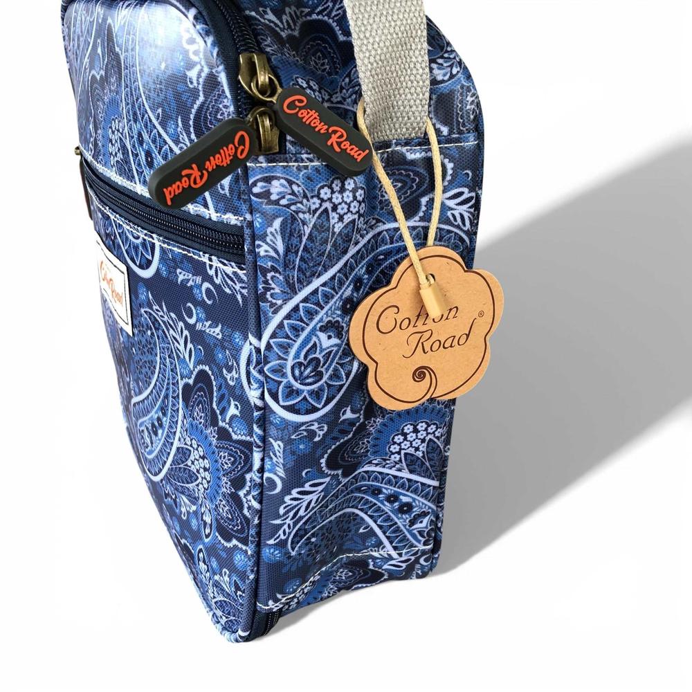 Cotton Road Cooler: BLUE PAISLEY PVC Lunch Box Cooler Bag on white