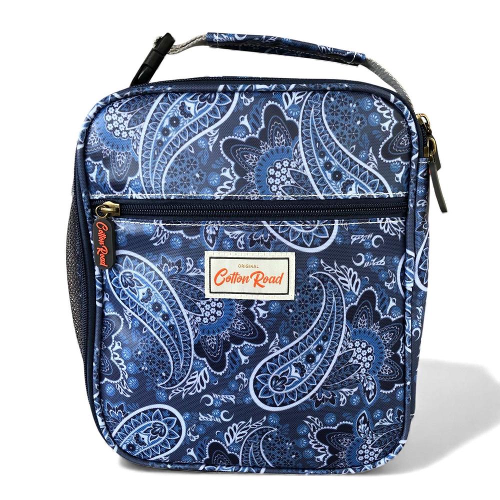 Cotton Road Cooler: BLUE PAISLEY PVC Lunch Box Cooler Bag white background
