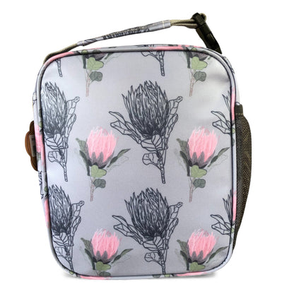 COTTON ROAD COOLER BLUE PROTEA patterned lunch bag back view