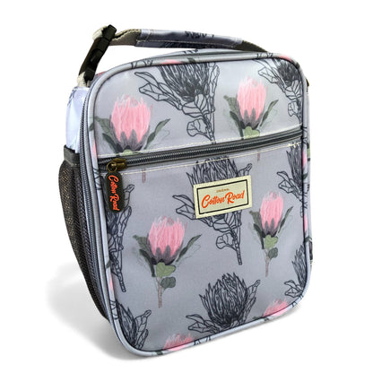 COTTON ROAD COOLER BLUE PROTEA patterned lunch bag frontal view