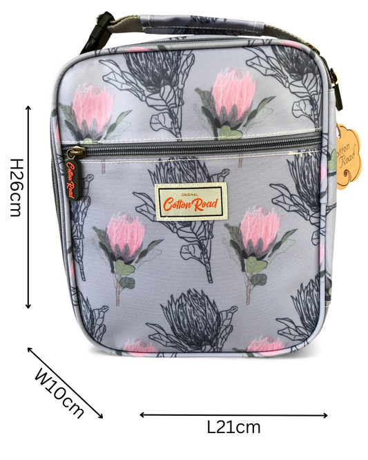 COTTON ROAD COOLER BLUE PROTEA patterned lunch bag WITH SIZES