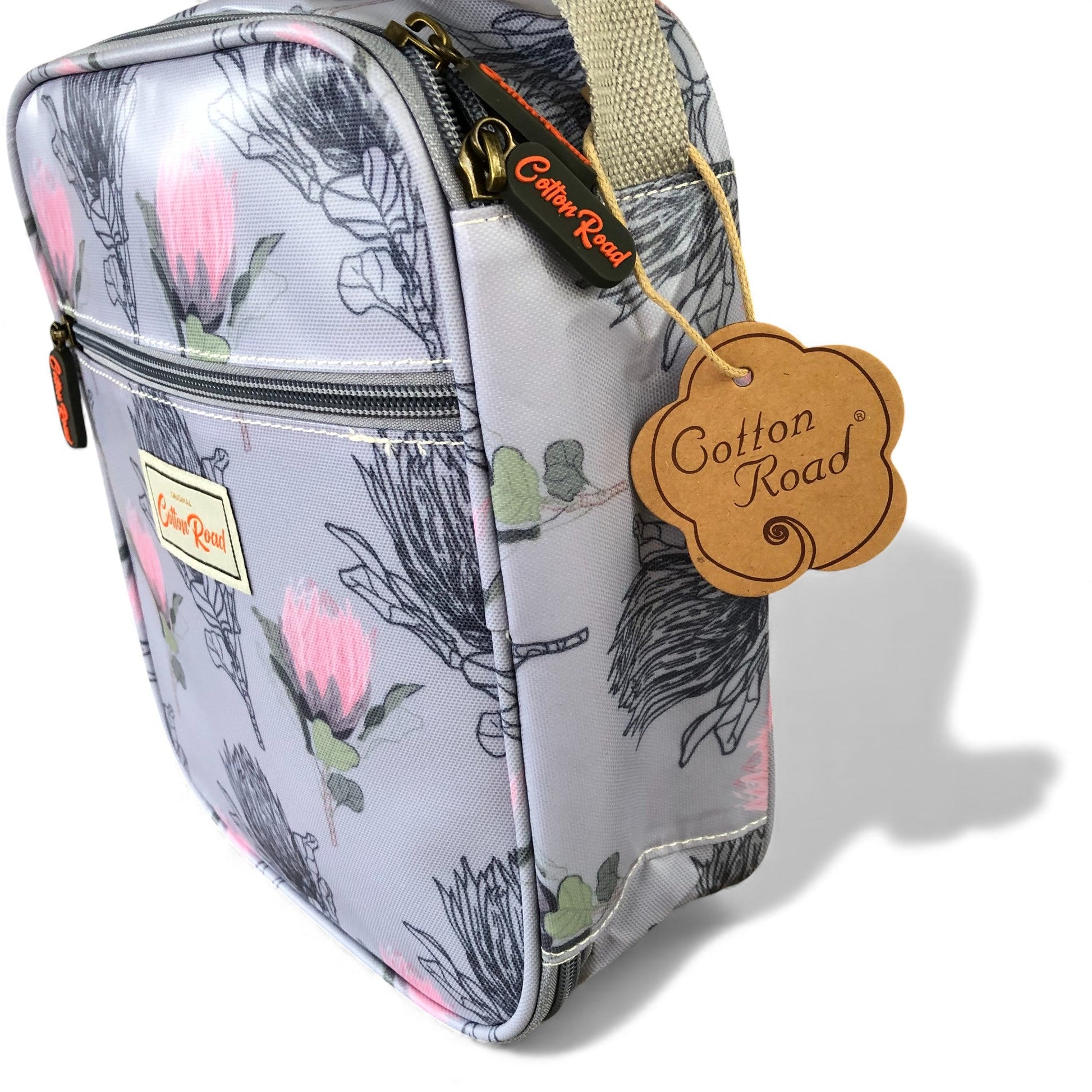 COTTON ROAD COOLER BLUE PROTEA patterned lunch bag with tags