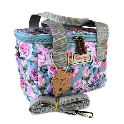 Cotton Road Cooler: BLUE PVC Cotton Road Lunch Box Cooler Bag with ROSES