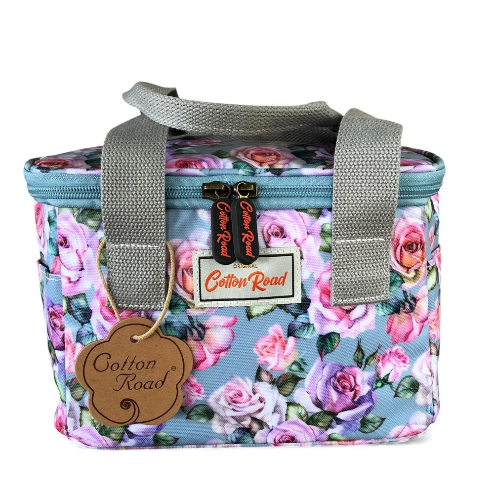 Cotton Road Cooler: BLUE PVC Cotton Road Lunch Box Cooler Bag with ROSES