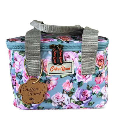 Cotton Road Cooler: BLUE PVC Cotton Road Lunch Box Cooler Bag with ROSES