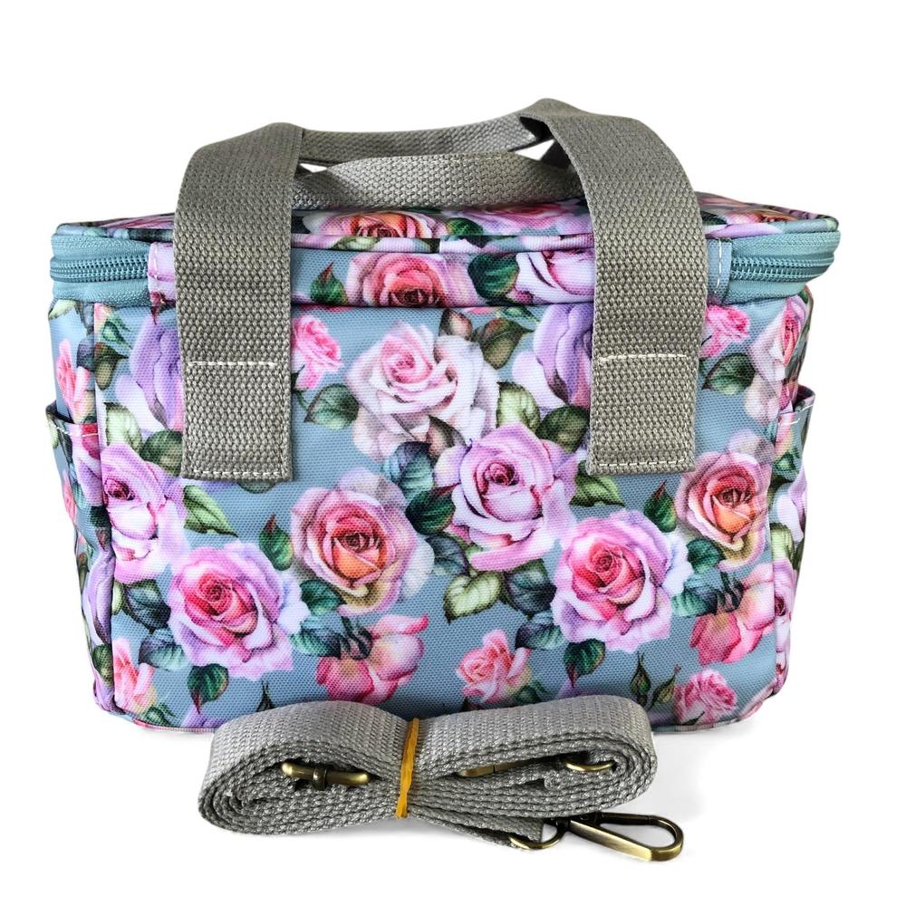 Cotton Road Cooler: BLUE PVC Cotton Road Lunch Box Cooler Bag with ROSES