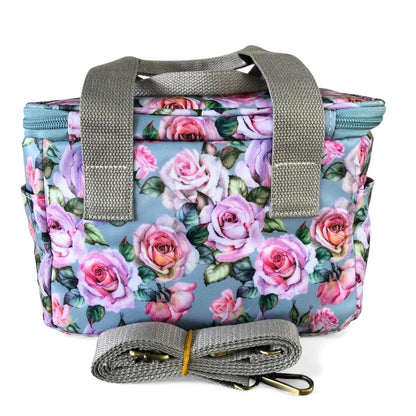 Cotton Road Cooler: BLUE PVC Cotton Road Lunch Box Cooler Bag with ROSES