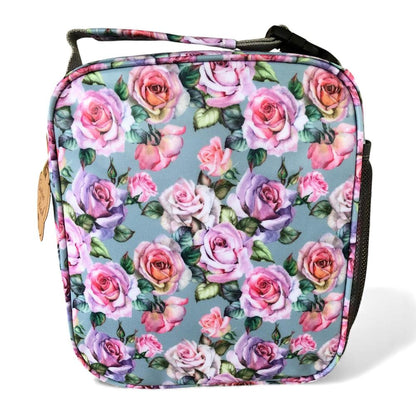Cotton Road Cooler: BLUE PVC Cotton Road Lunch Box Cooler Bag with ROSES back view