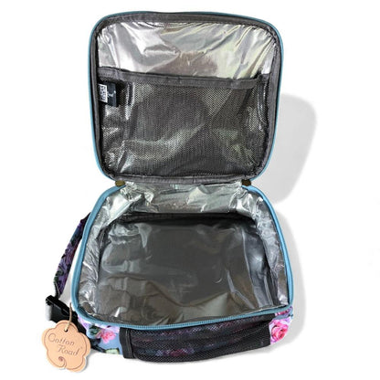 Cotton Road Cooler: BLUE PVC Cotton Road Lunch Box Cooler Bag with ROSES open