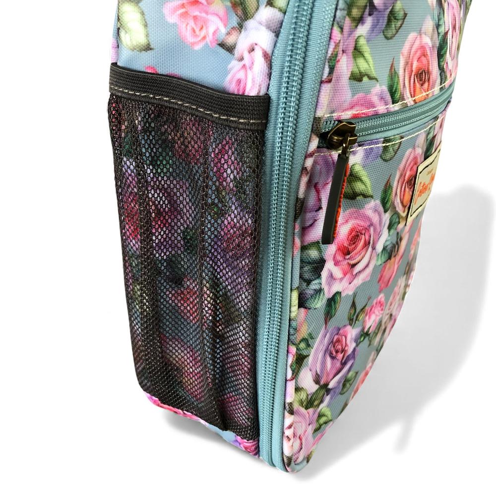 Cotton Road Cooler: BLUE PVC Cotton Road Lunch Box Cooler Bag with ROSES side view