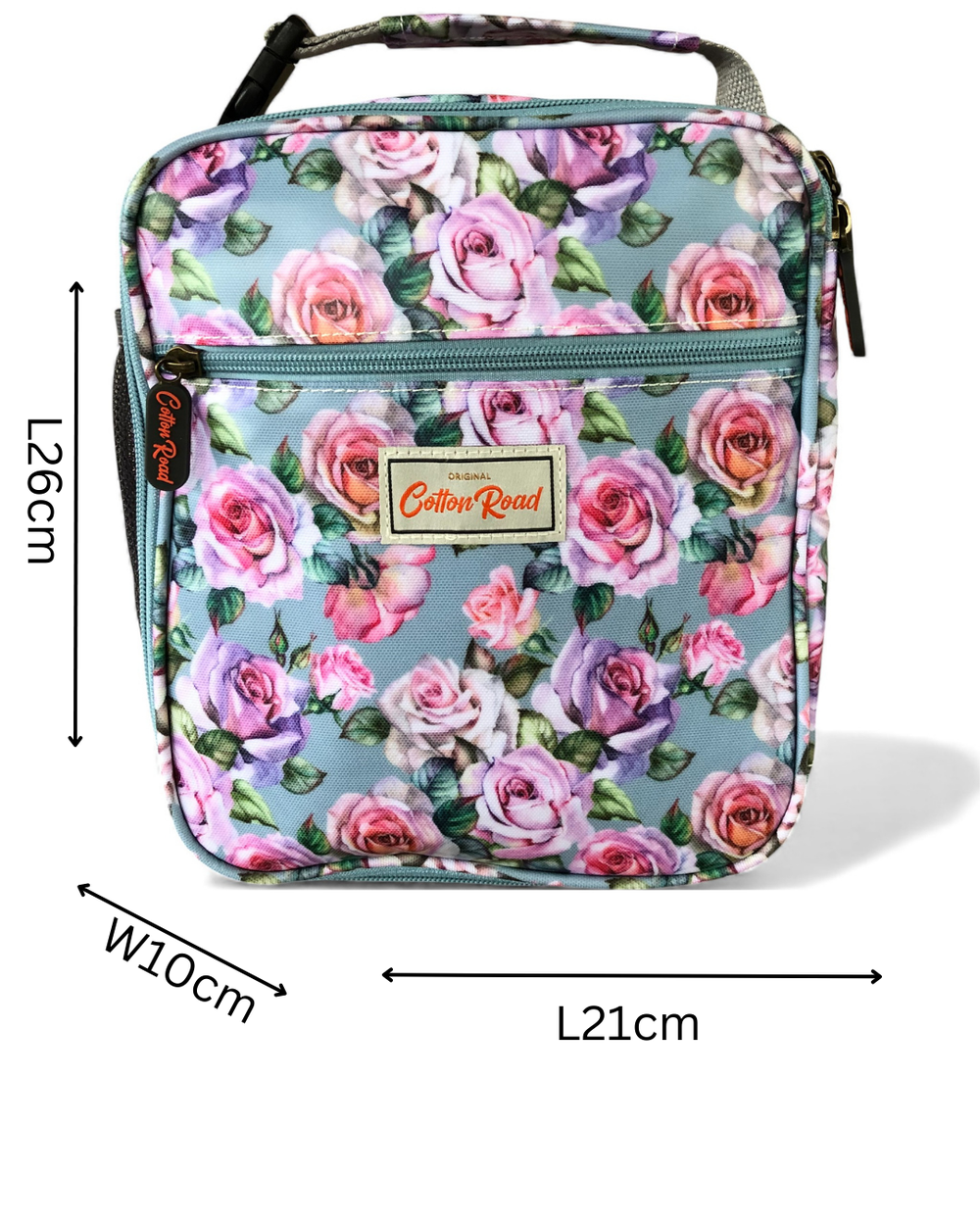 Cotton Road Cooler: BLUE PVC Cotton Road Lunch Box Cooler Bag with ROSES with sizes