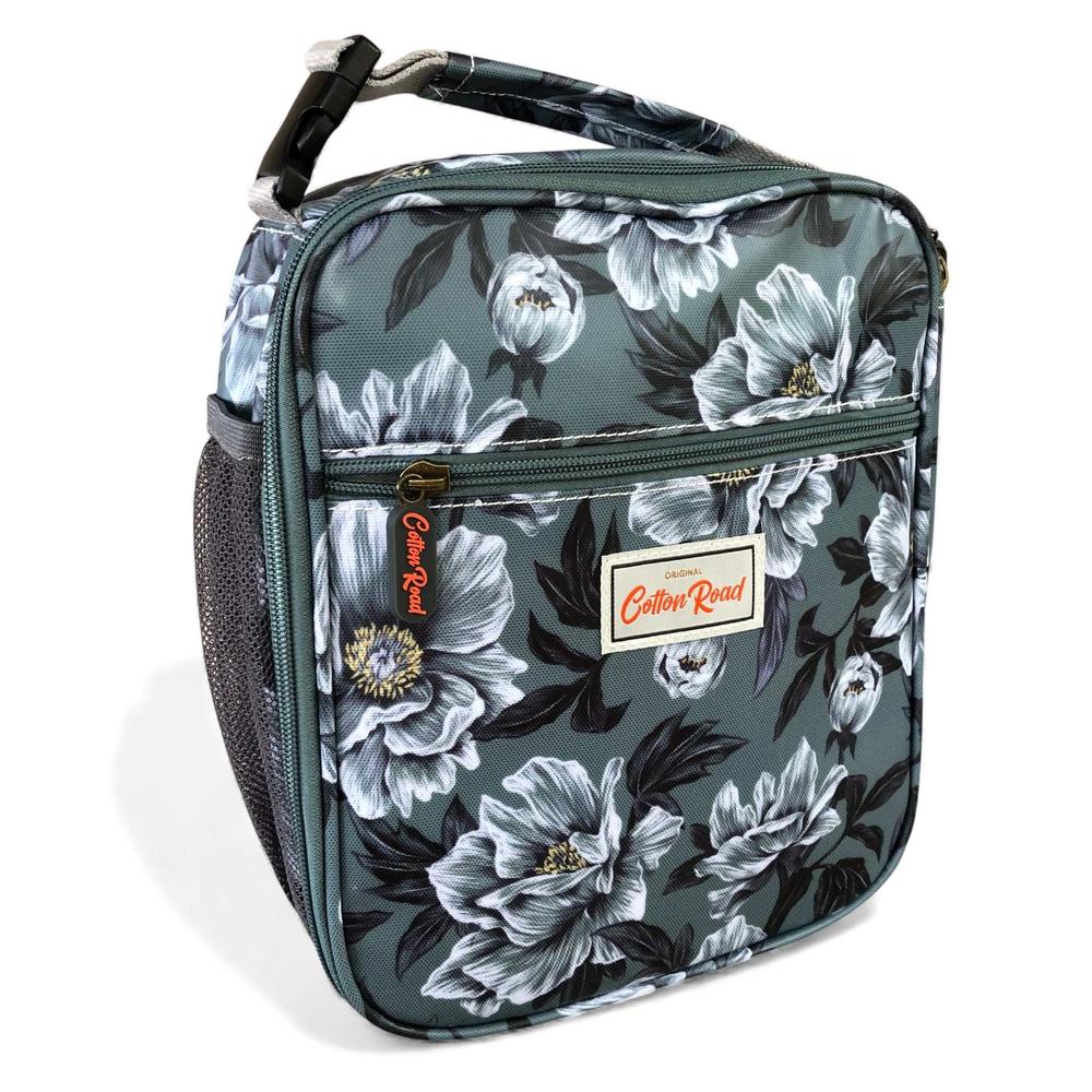 Cotton Road Cooler: GREEN FLORAL PVC Lunch Box Cooler Bag front view
