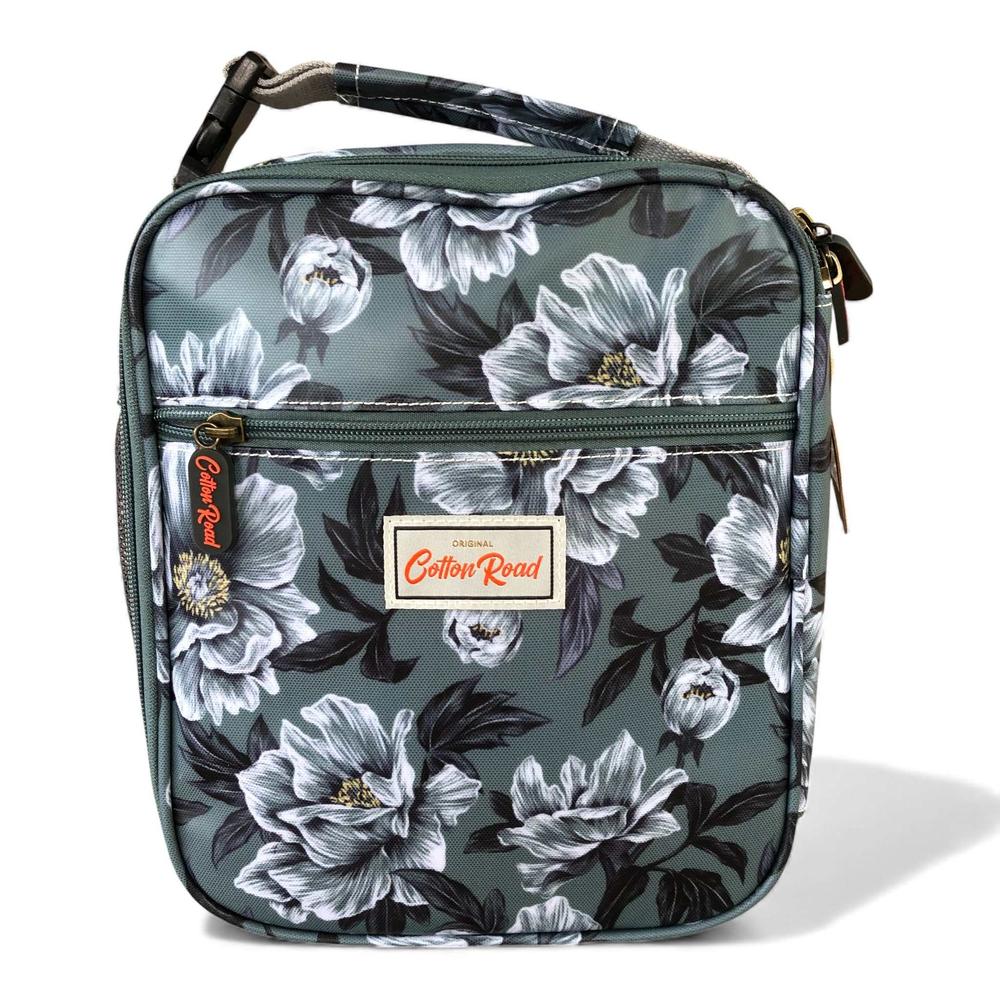 Cotton Road Cooler: GREEN FLORAL PVC Lunch Box Cooler Bag front