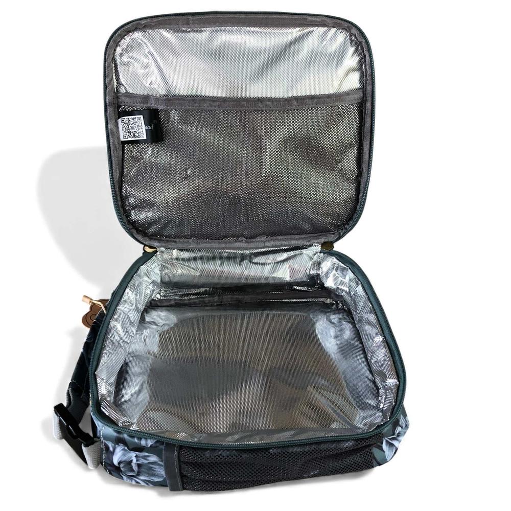Cotton Road Cooler: GREEN FLORAL PVC Lunch Box Cooler Bag open view