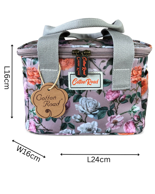 Cotton Road Cooler: MAUVE PVC Cotton Road Lunch Box Cooler Bag with FLOWERS