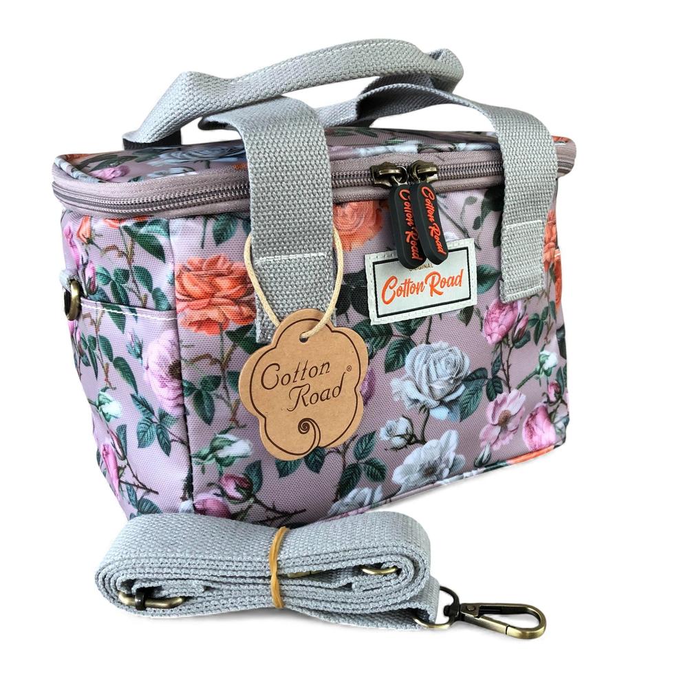 Cotton Road Cooler: MAUVE PVC Cotton Road Lunch Box Cooler Bag with FLOWERS