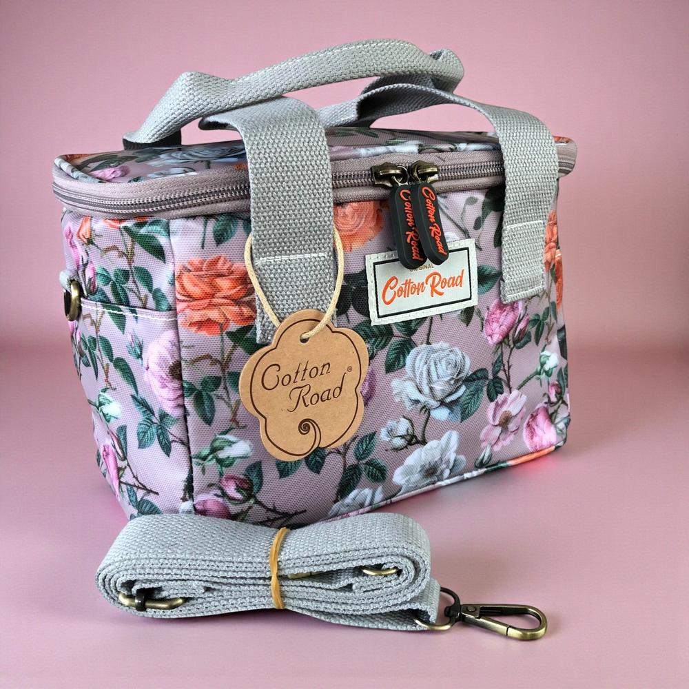 Cotton Road Cooler: MAUVE PVC Cotton Road Lunch Box Cooler Bag with FLOWERS