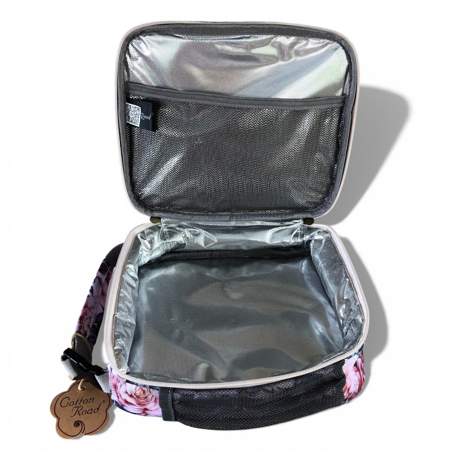 COTTON ROAD COOLER PINK Floral-patterned lunch bag open