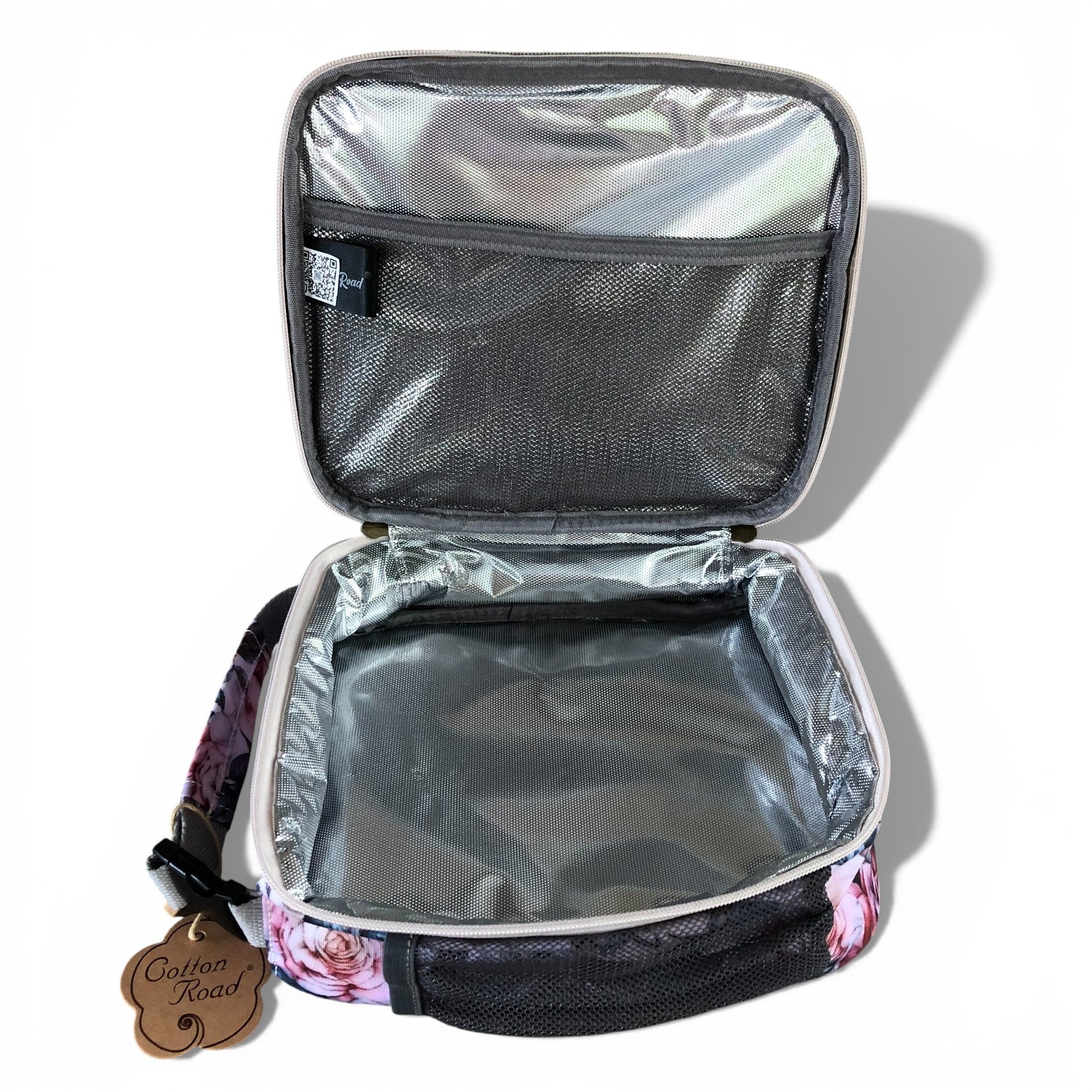 COTTON ROAD COOLER PINK Floral-patterned lunch bag open