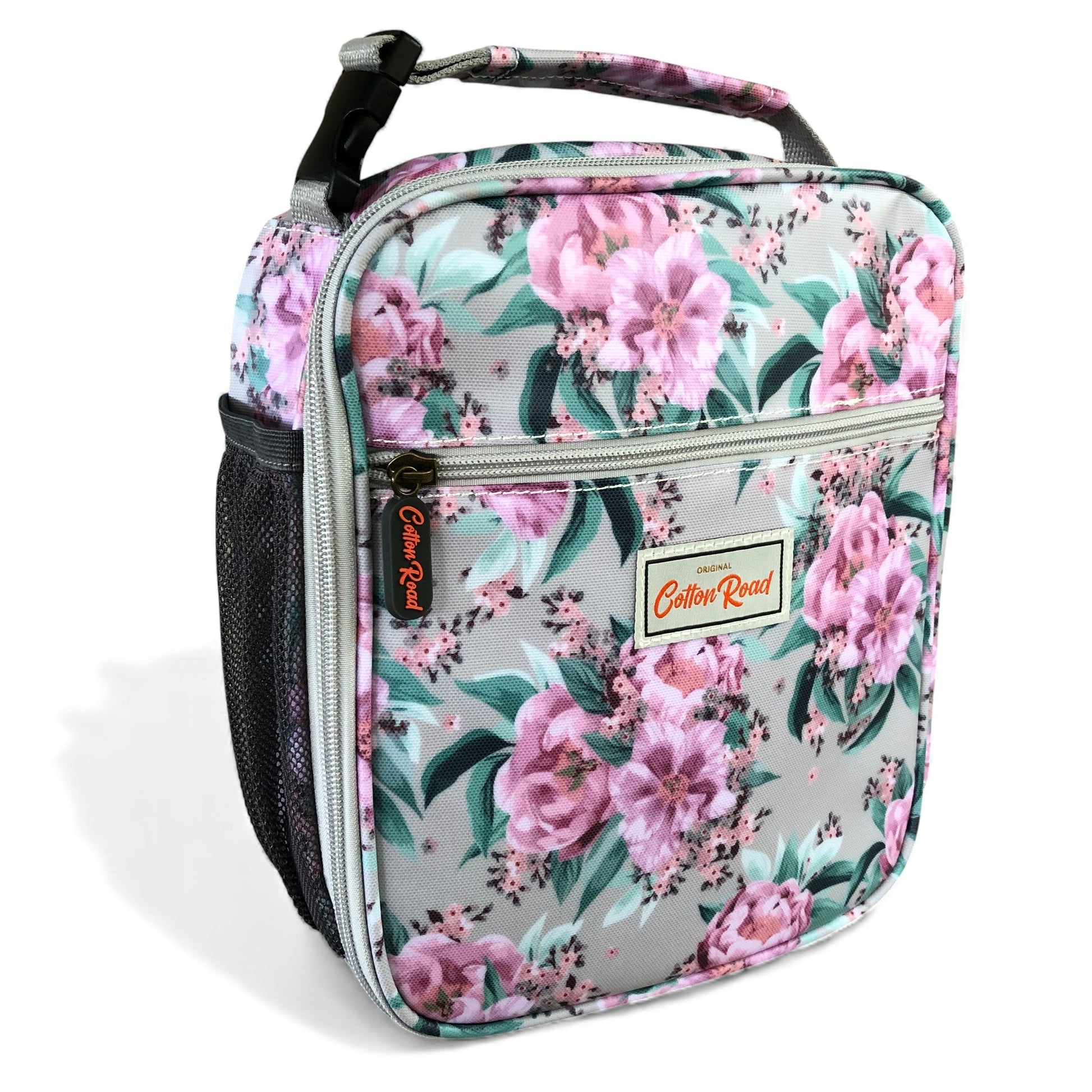 COTTON ROAD COOLER PINK Floral-patterned lunch bag front view on white