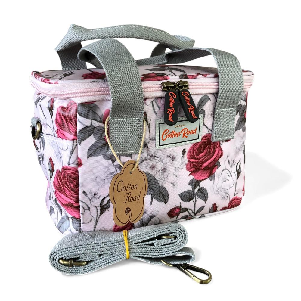 Cotton Road Cooler: PINK PVC Cotton Road Lunch Box Cooler Bag with ROSES