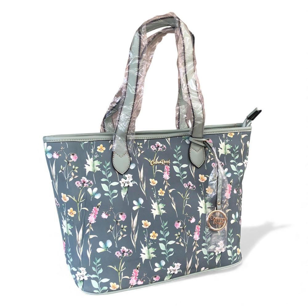 Cotton Road GREEN PU LEATHER Handbag with FLORAL Panel