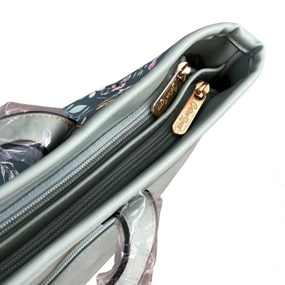 Cotton Road GREEN PU LEATHER Handbag with FLORAL Panel