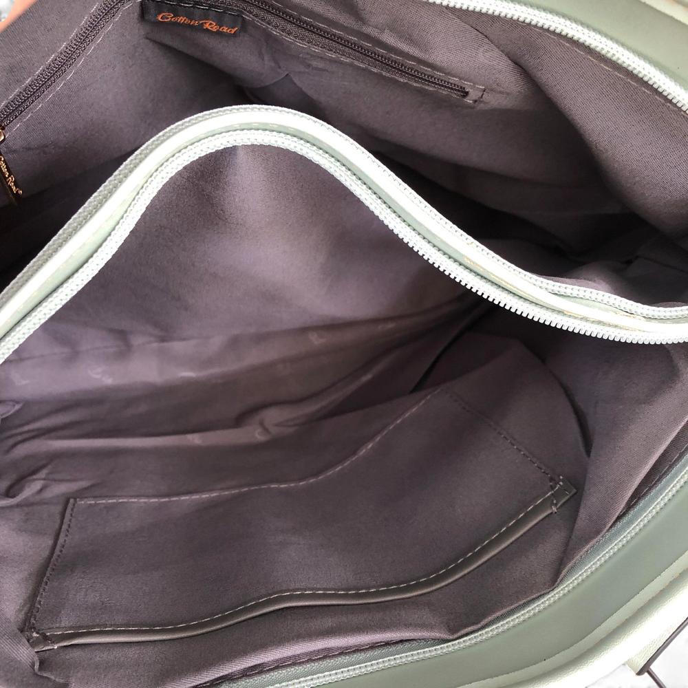 Cotton Road GREEN PU LEATHER Handbag with FLORAL Panel