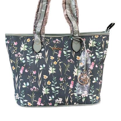 Cotton Road GREEN PU LEATHER Handbag with FLORAL Panel