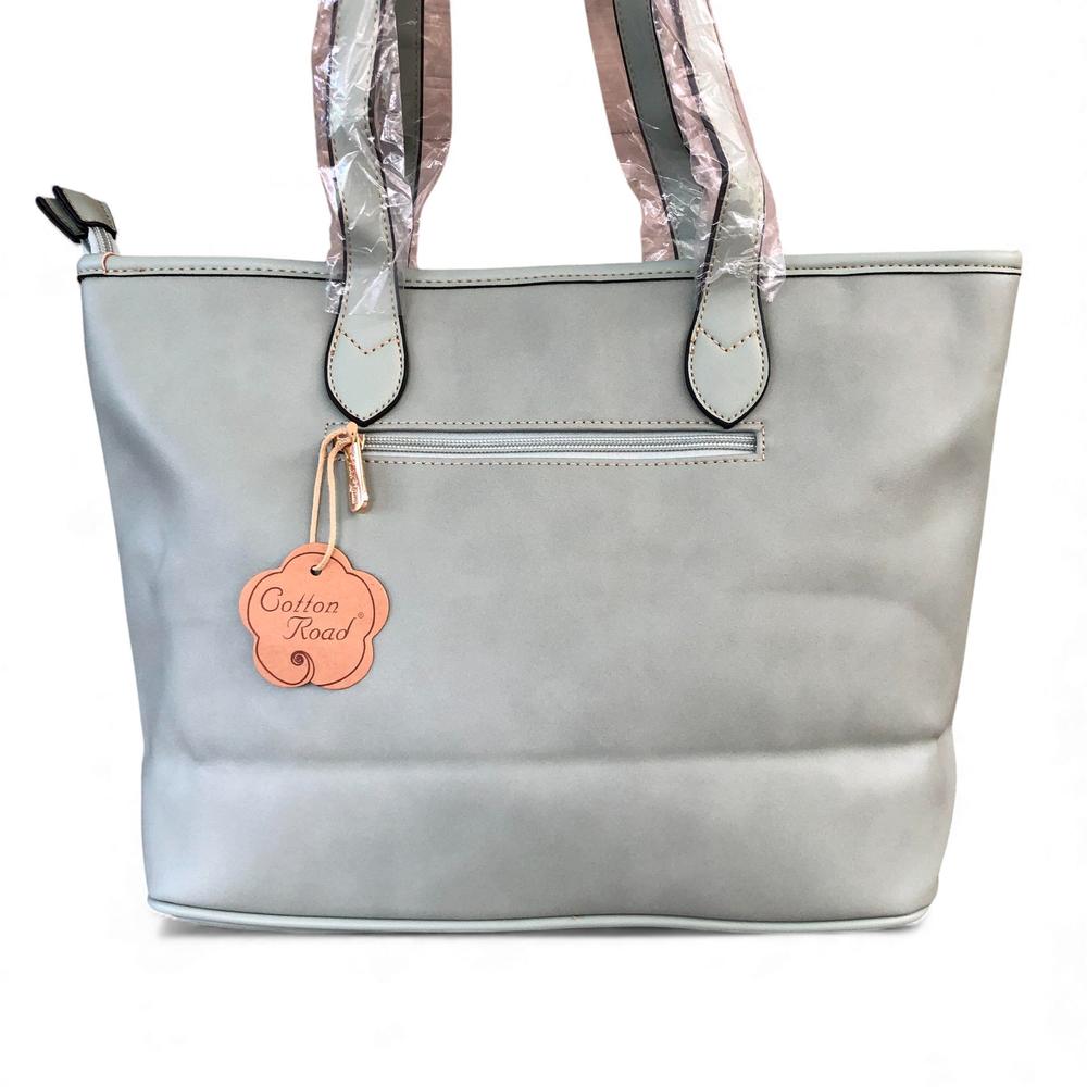 Cotton Road GREEN PU LEATHER Handbag with FLORAL Panel