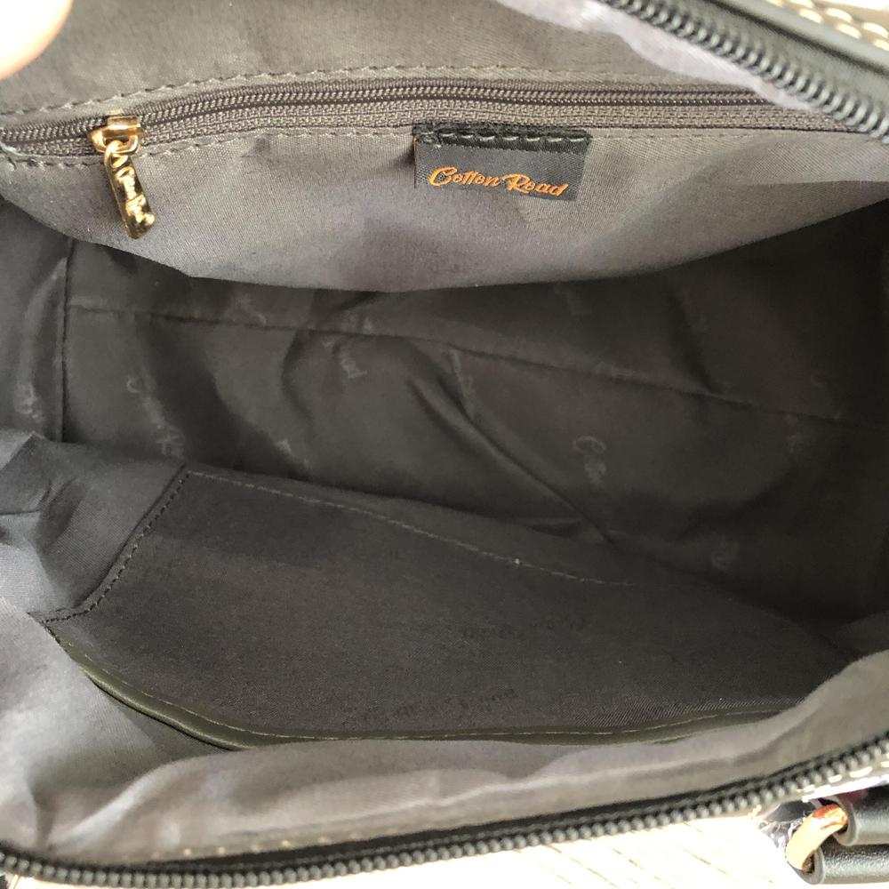 Cotton Road Handbag: BLACK Floral PU Leather Barrel Bag with Matching Wallet
