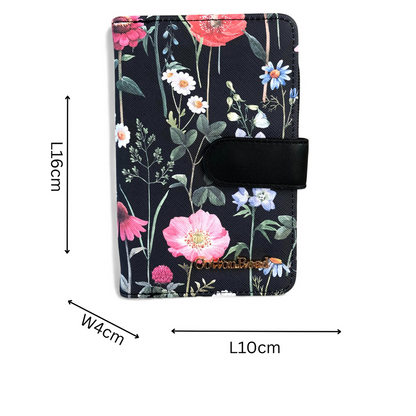 Cotton Road Handbag: BLACK Floral PU Leather Barrel Bag with Matching Wallet