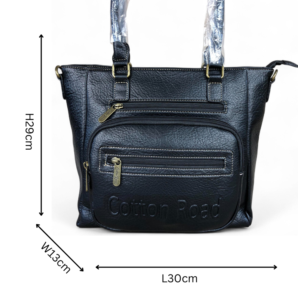 Cotton Road Handbag: BLACK PU Leather BRANDED Handbag